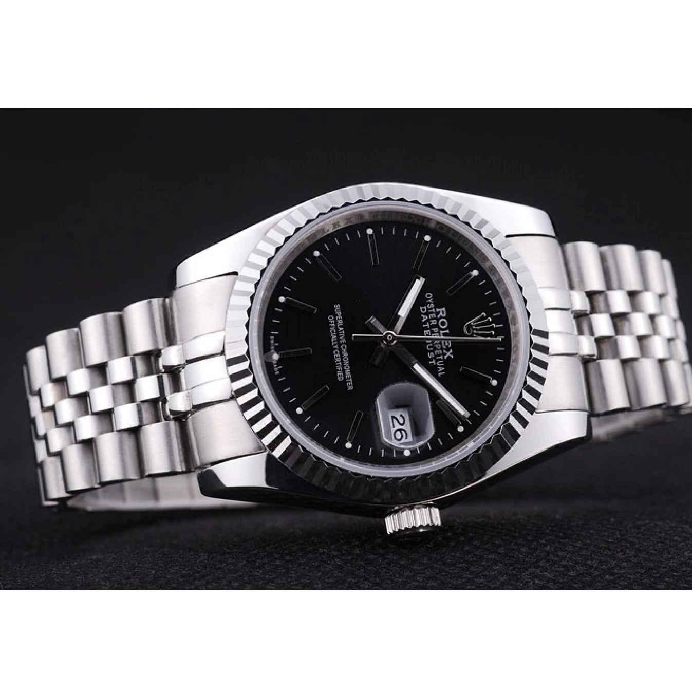 Best AAA Replica Sites Black Diamonds Datejust Ribbed Dial 7456 Rolex Bezel 0803